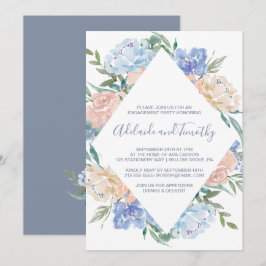 Dusty Blue Floral Diamond Engagement Party Einladung