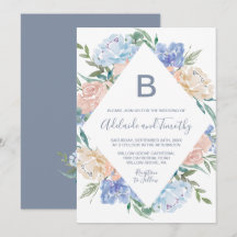 Dusty Blue Floral Diamond Monogramm die Hochzeit v