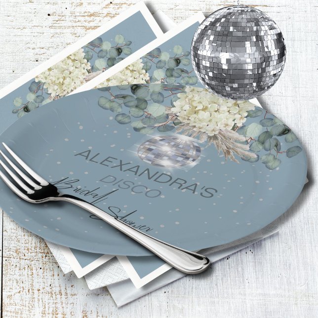 Dusty Blue Floral Disco Ball Brautparty Pappteller (Von Creator hochgeladen)