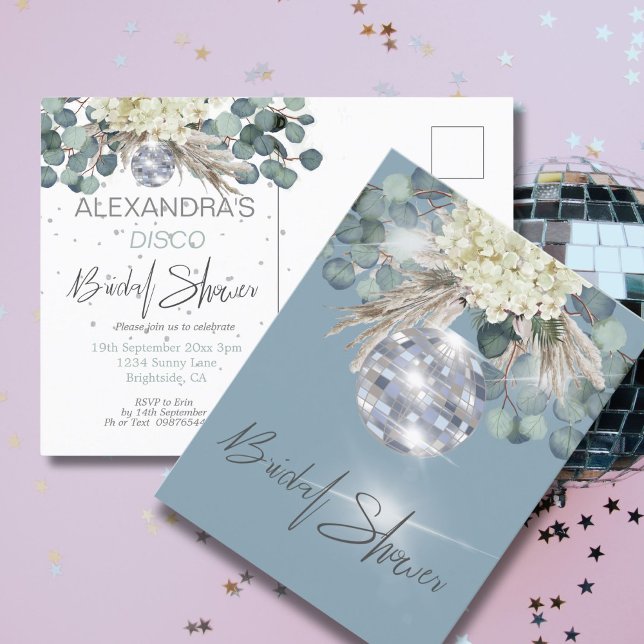 Dusty Blue Floral Disco Bridal Shower Invitation (Créateur téléchargé)