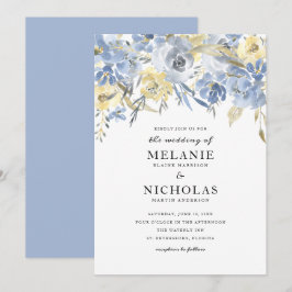 Dusty Blue Floral Drop Hochzeit Einladung