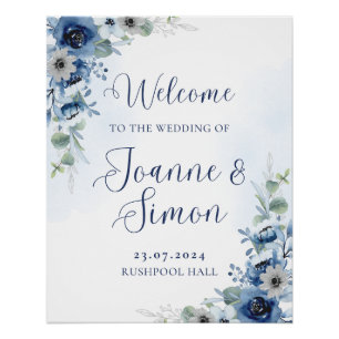 Dusty Blue Floral Editable Mariage Affiche de bien