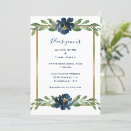 Dusty Blue Floral Elegant Floral Gold Hochzeit Einladung