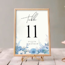 Dusty Blue Floral Élégant Numéro de table de maria
