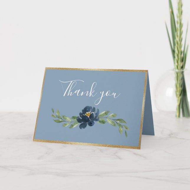 Dusty Blue Floral Elegante Romantische Landschaft Dankeskarte (Vorderseite)