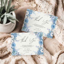 Dusty Blue Floral Elegante Wedding Dankeskarte