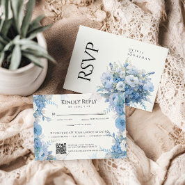 Dusty Blue Floral Elegante Wedding RSVP Karte