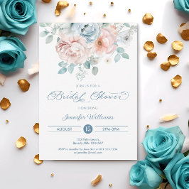 Dusty Blue Floral Elegantes Brautparty Einladung