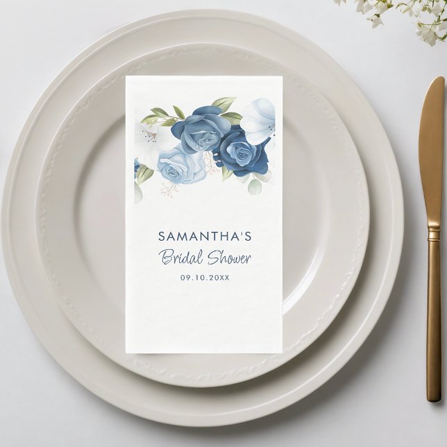 Dusty Blue Floral Elegantes Brautparty Serviette (Dusty Blue Floral Elegant Bridal Shower Paper Guest Towels)
