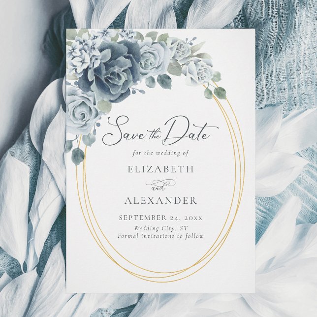 Dusty Blue Floral Elegantes Wasserfarbenhochzeit Save The Date (Von Creator hochgeladen)