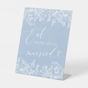 Dusty Blue Floral essen, trinken und Verheiratet s Sockelschild