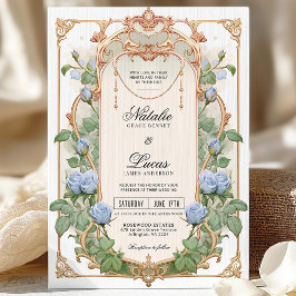 Dusty Blue Floral et Faire-part de mariage or