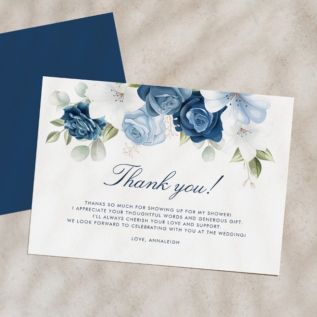 Dusty Blue Floral etwas Blau bevor ich tue Dankeskarte (Dusty Blue Floral Bridal Shower Elegant Thank You Card)
