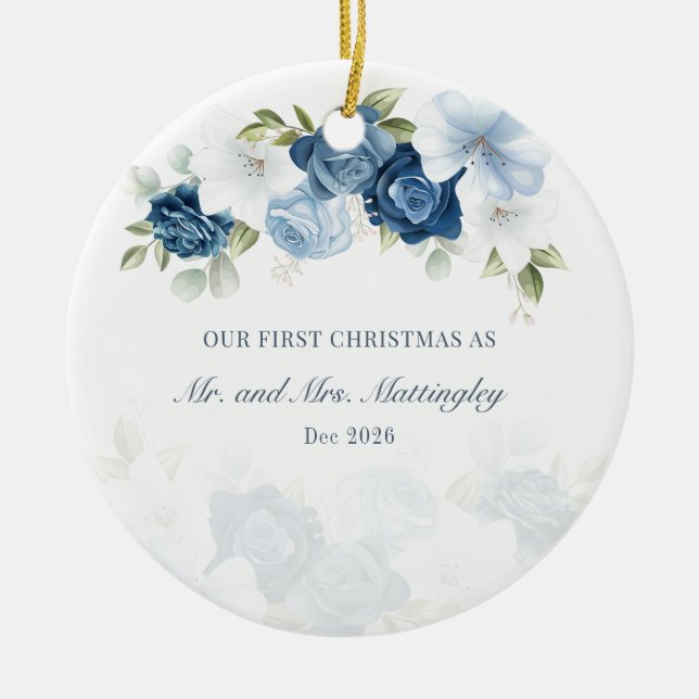Dusty Blue Floral Eucalyptus Succulent Couples Keramik Ornament (Vorne)