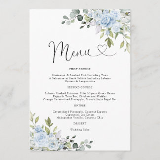 Dusty Blue Floral Eucalyptus Wedding Menu