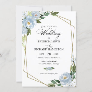 Dusty Blue Floral Faire-part de mariage géométriqu