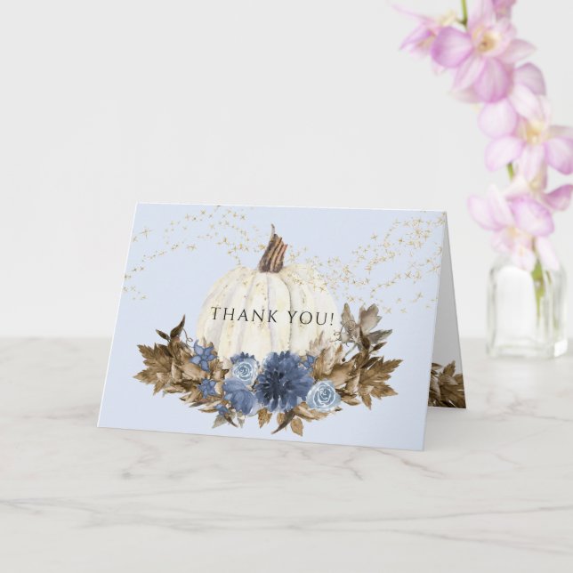 Dusty Blue Floral Fall Pumpkin Gold Star Vielen Da Karte (Orchidee)