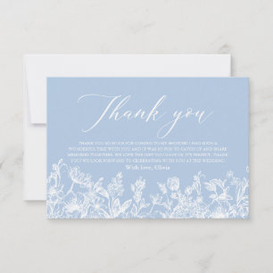 Dusty Blue Floral Fête des mariées Carte de remerc