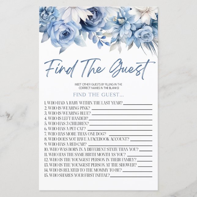 Dusty Blue Floral Finden Sie das Guest Baby Showsp (Vorderseite)