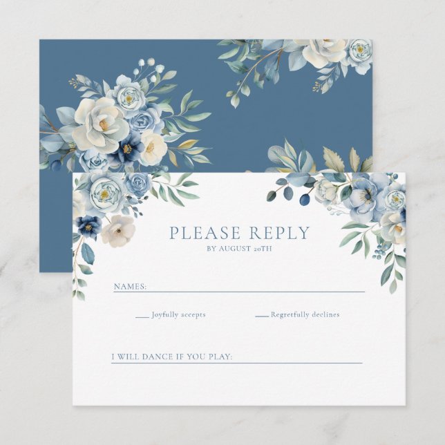 Dusty Blue Floral Fleur sauvage Wedding Carte post (Devant / Derrière)