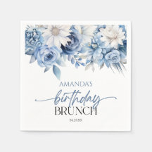 Dusty Blue Floral Flowers Birthday Brunch Party
