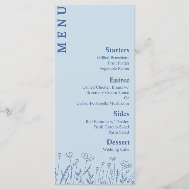 Dusty Blue Floral Food and Dracks Menu (Devant)