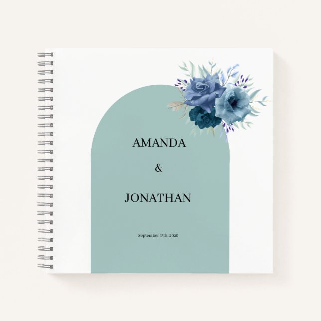 Dusty Blue Floral Foto Gästebuch Wedding Album Notizbuch (Vorderseite)