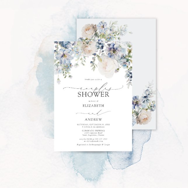 Dusty Blue Floral Foto Paare Dusche Einladung (Von Creator hochgeladen)