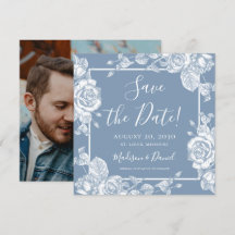 Dusty Blue Floral Foto Save the Date
