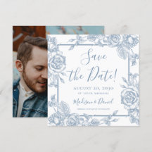 Dusty Blue Floral Foto Save the Date