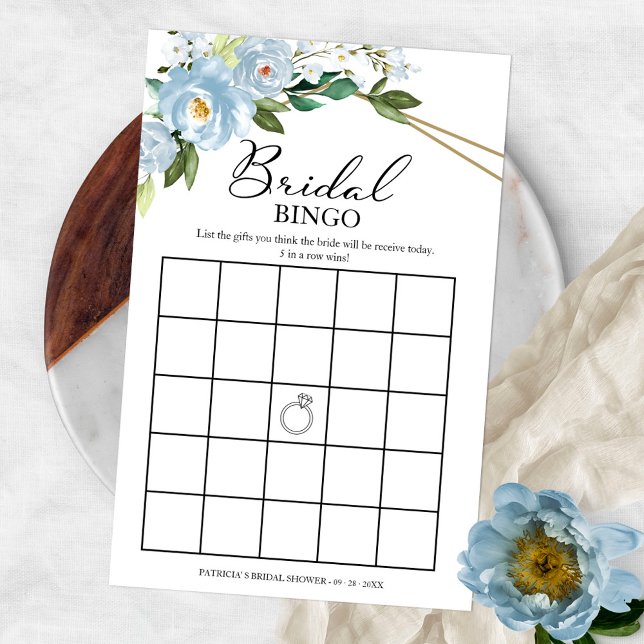 Dusty Blue Floral Geometric Brautparty Bingo Flyer (Von Creator hochgeladen)