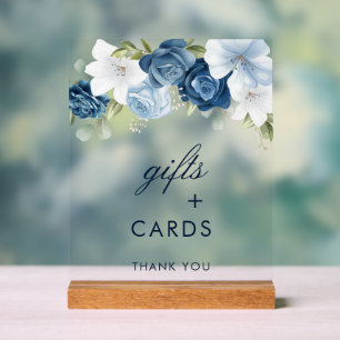 Dusty Blue Floral Geschenke und Karten Hochzeit Acrylschild