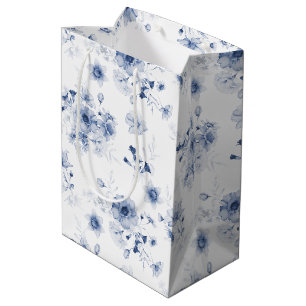 Dusty Blue Floral Geschenktasche Mittlere Geschenktüte
