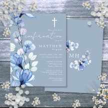 Dusty Blue Floral Gold Bestätigung Einladung
