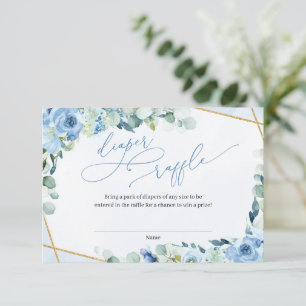 Dusty Blue Floral Gold Geometric Diaper Raffle Begleitkarte