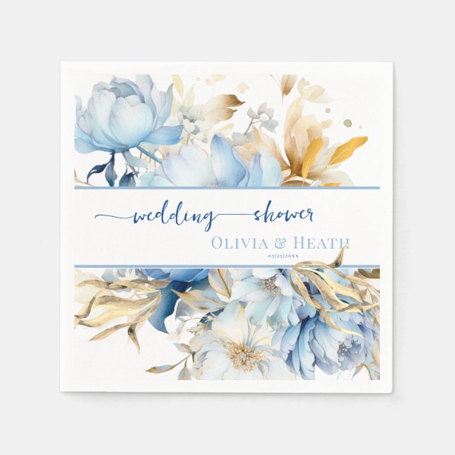 Dusty Blue Floral Gold Paare Dusche Serviette (Vorderseite)