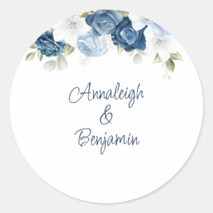 Dusty Blue Floral Greenerity Foliage Hochzeit Runder Aufkleber