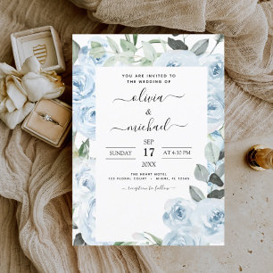 Dusty Blue Floral Greenerity Wedding Einladung