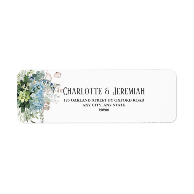 Dusty Blue Floral Greenerity Wedding Rücksendeadre (Vorne)