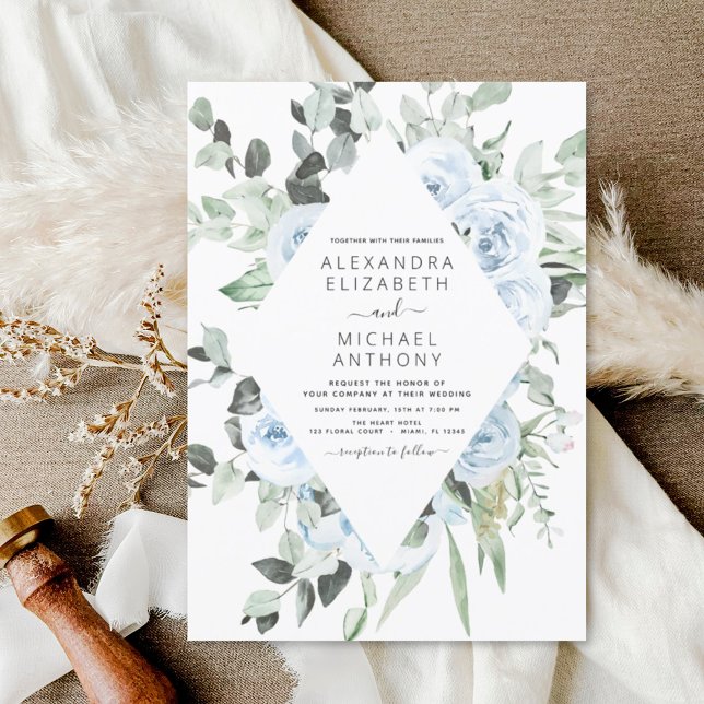 Dusty Blue Floral Greenery Eucalyptus Wedding Invi Einladung (Von Creator hochgeladen)