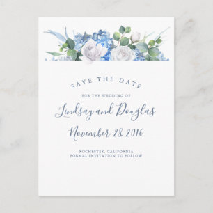 Dusty Blue Floral Greenery Hydrangea Save the Date Ankündigungspostkarte