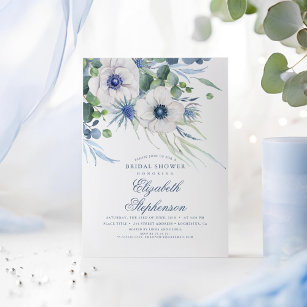 Dusty Blue Floral Greenery Modernes Brautparty Einladung