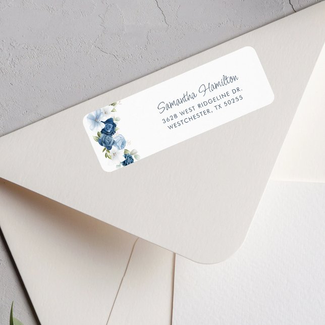 Dusty Blue Floral Greenery Rücksendeadresse (Dusty Blue Floral Greenery Return Address Label)