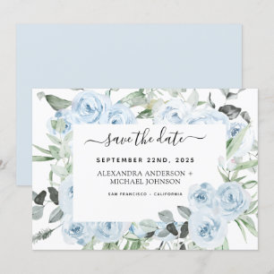 Dusty Blue Floral Greenery Save the Date Einladung