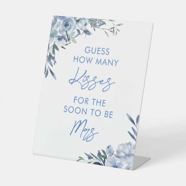 Dusty Blue Floral Guess Wie viele Kisses Game Sockelschild (Vorderseite)