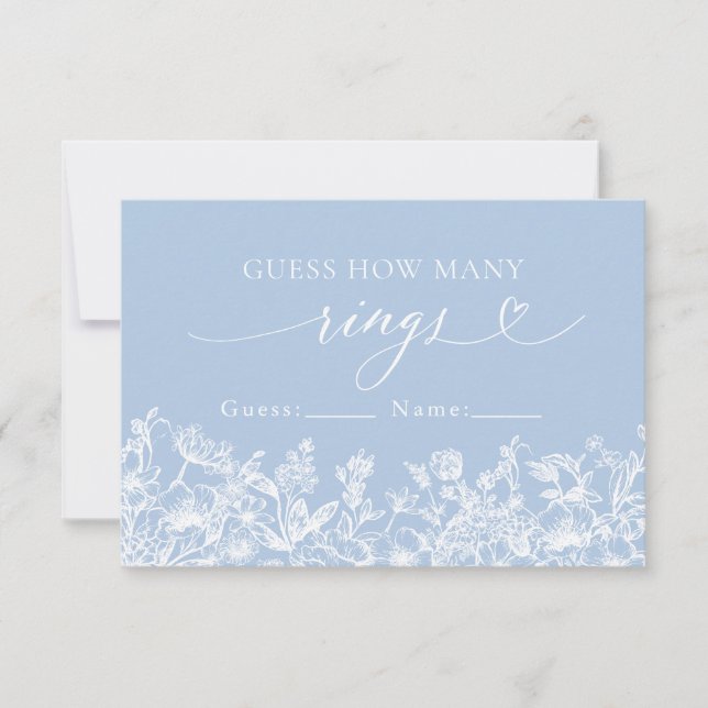 Dusty Blue Floral Guess Wie viele Rings Game Einladung (Vorderseite)