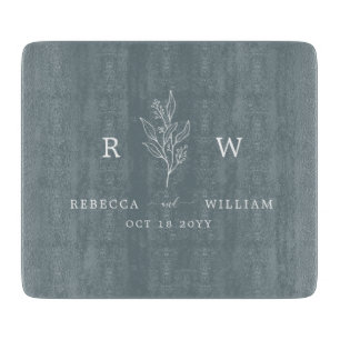 Dusty Blue Floral Handgeschriebenes Skript neu Schneidebrett