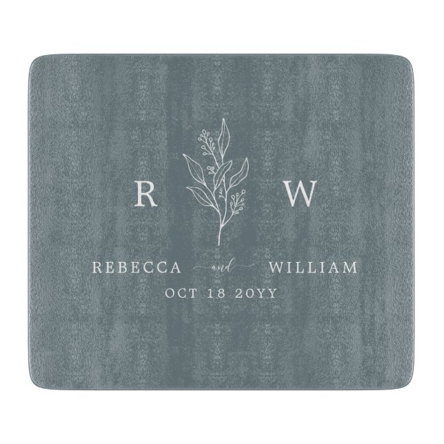 Dusty Blue Floral Handgeschriebenes Skript neu Schneidebrett (Vorderseite)