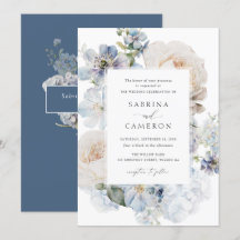Dusty Blue Floral Hydrangea Rose Hochzeit