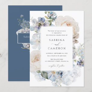 Dusty Blue Floral Hydrangea Rose Hochzeit Einladung